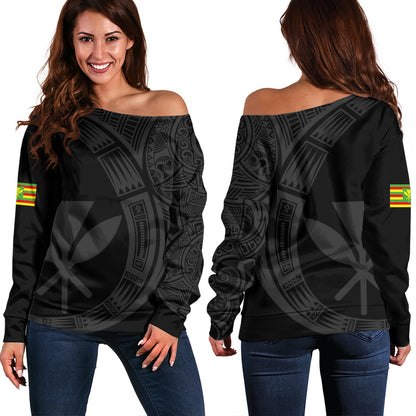 Hawaii Off Shoulder Sweatshirt Polynesia Tribal Spirits Of Kanaka Seal