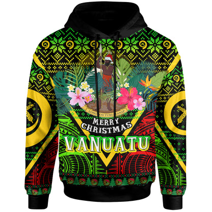 Vanuatu Polynesian Christmas Hoodie - Custom Vanuatu Coat of Arms Christmas Hat Polynesian Patterns Hoodie