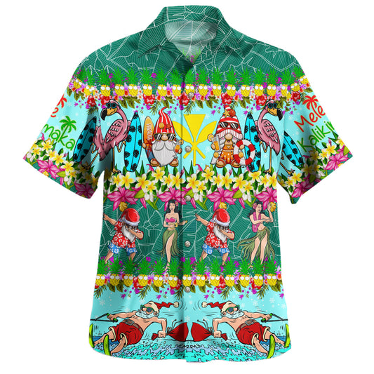 Hawaii Hawaiian Shirt Dabbing Santa Hula Dance Tropical Gnomes Aloha Mele Kalikimaka Christmas