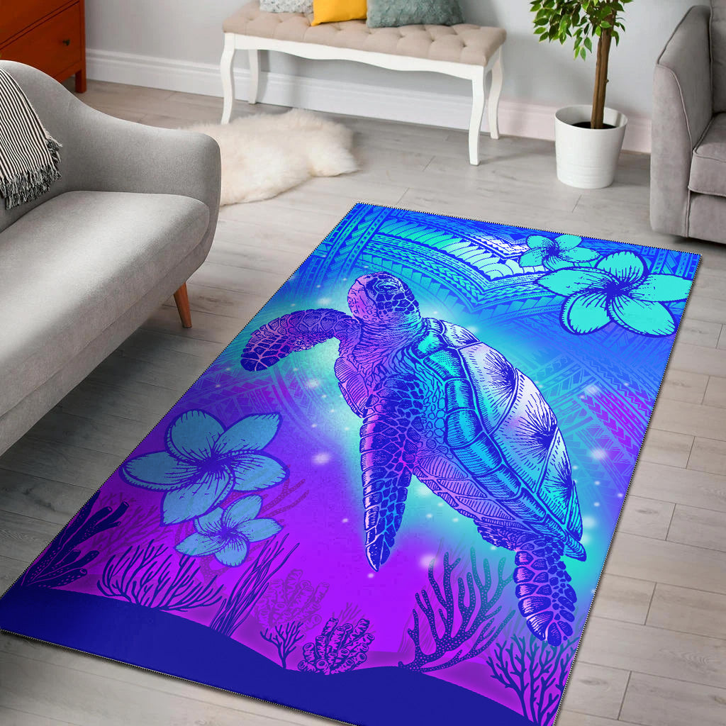 Hawaii Area Rug Turtle Underwater Sea Polynesian Style