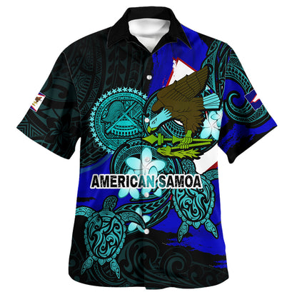 American Samoa Short Sleeve Shirt - Custom American Samoa Pride Bald Eagle And Turtles Polynesian Patterns