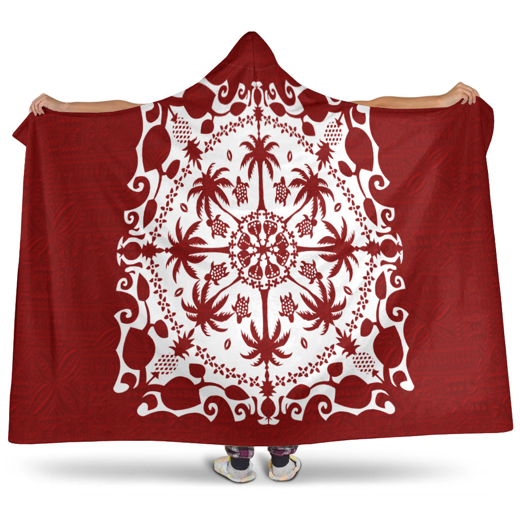 Hawaii Hooded Blanket Red Hawaii Pattern Palm Trees and Turtles Polynesian