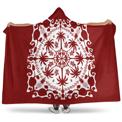 Hawaii Hooded Blanket Red Hawaii Pattern Palm Trees and Turtles Polynesian