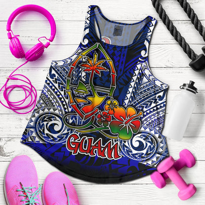 Guam Women Racerback Tank - Guam Independence Day '' Wish You A Very Happy Independence Day '' With Polynesian Patterns