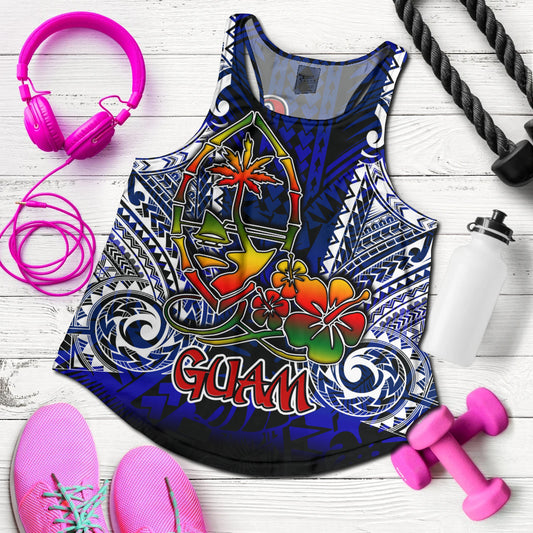 Guam Women Racerback Tank - Guam Independence Day '' Wish You A Very Happy Independence Day '' With Polynesian Patterns