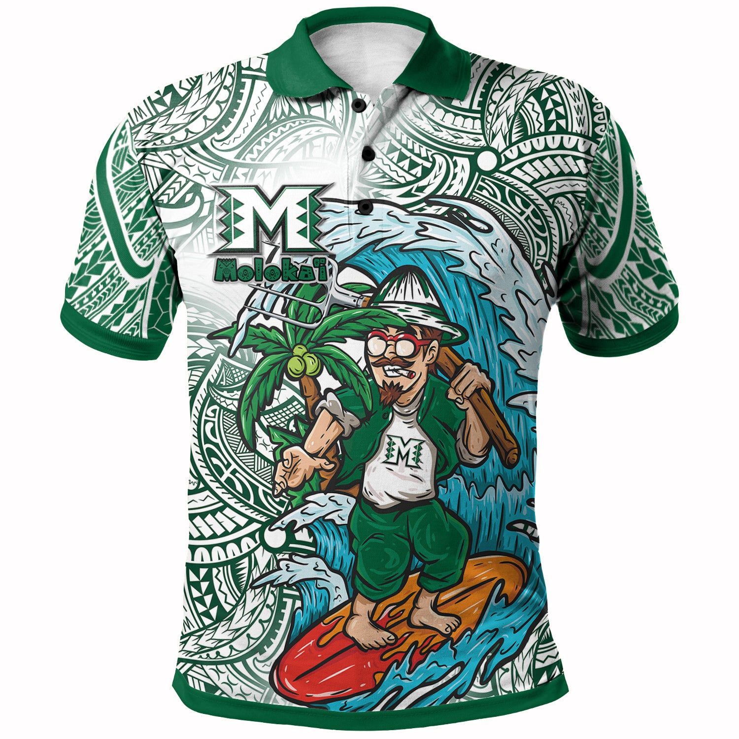 Hawaii Custom Personalised Polo Shirt - Moloka'i High School Surfing Farmer With Polynesian Tribal Patterns