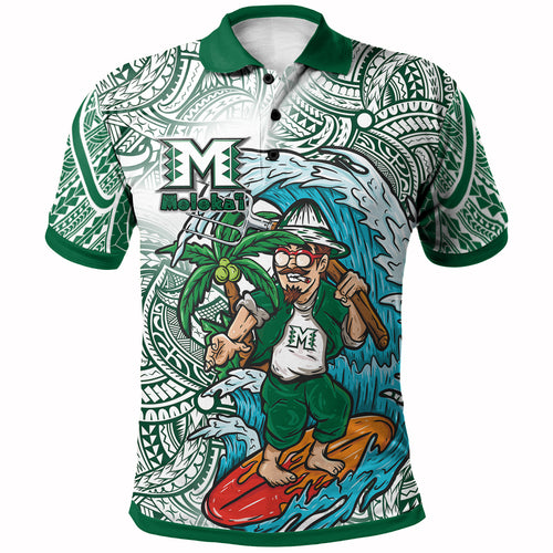 Hawaii Custom Personalised Polo Shirt - Moloka'i High School Surfing Farmer With Polynesian Tribal Patterns