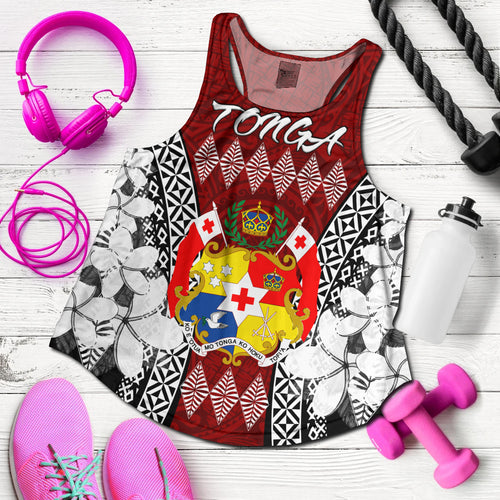 Tonga Women Racerback Tank - Pattern Inspired By Tonga And Polynesian With Coat Of Arms