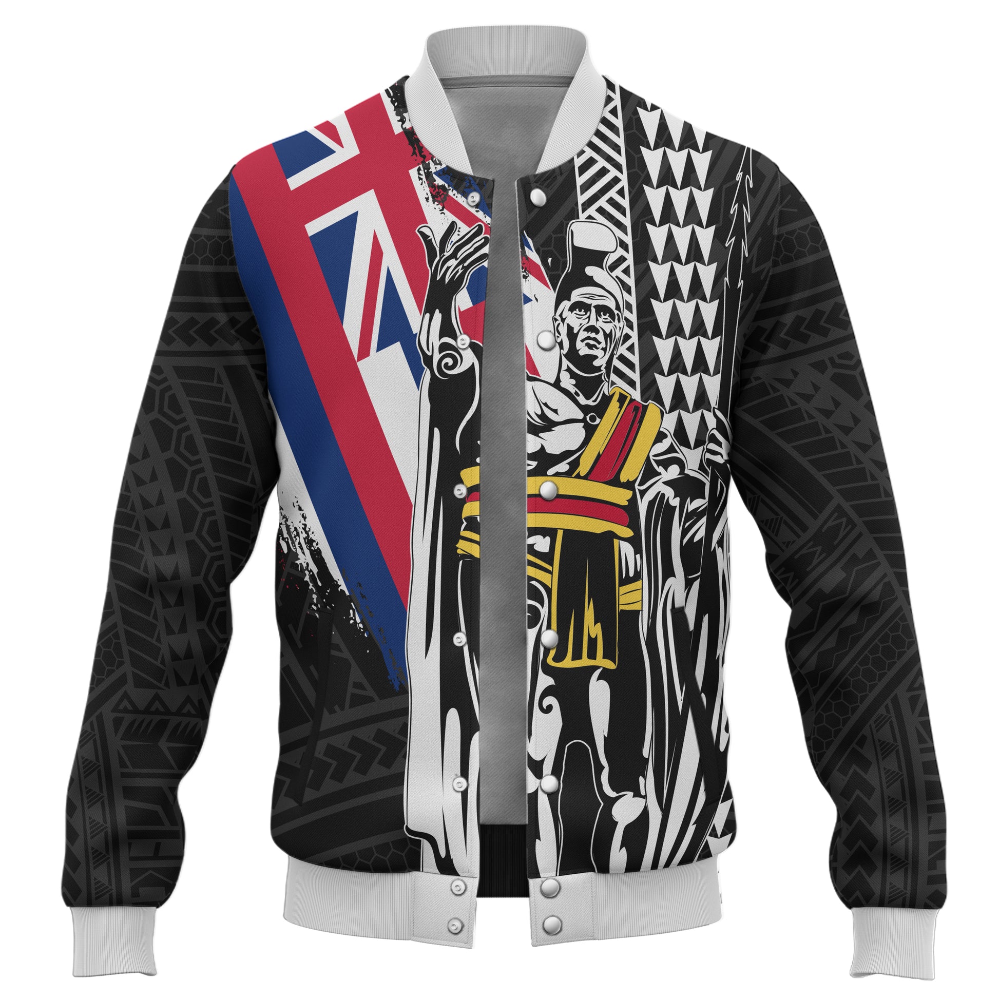 Hawaii Baseball Jacket King Kamehameha I Kakau Flag Grunge