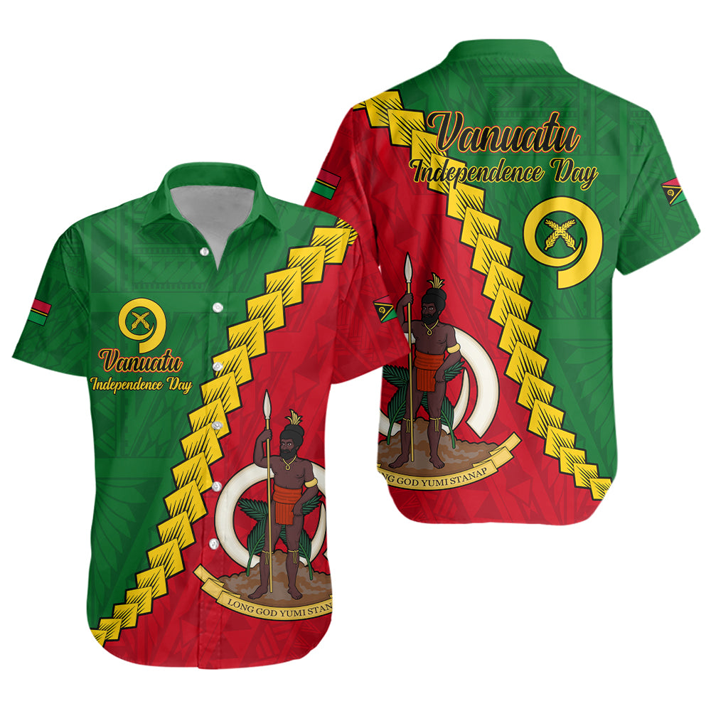 Vanuatu Short Sleeve Shirt Tribal Coat Of Arms With Flag Independence Day