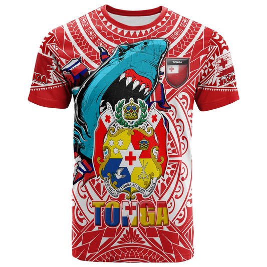 Tonga Polynesian T-Shirt - Custom Tonga Polynesian Sharks Scratch Style T-Shirt