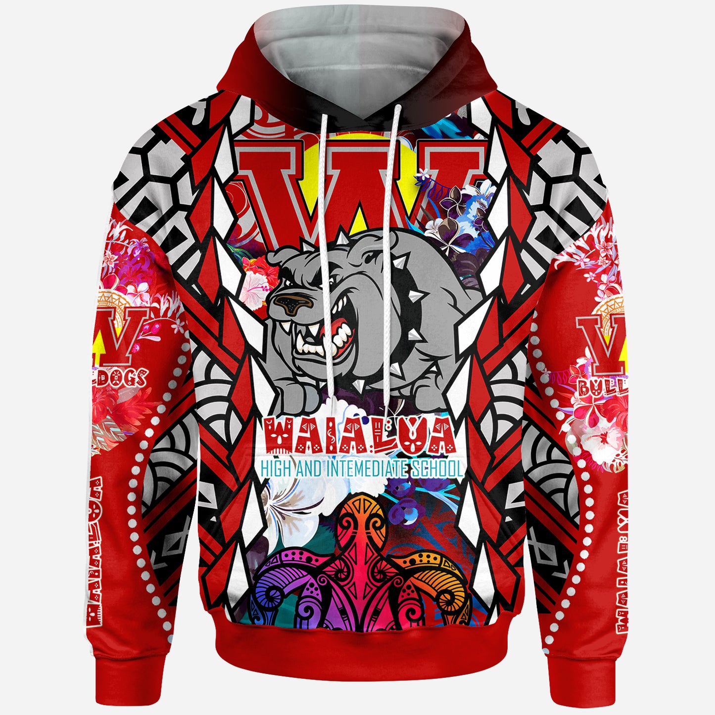 Hawaii Custom Personalised Hoodie - Waialua High & Intermediate School SuPer Bulldogs With Sea Turtle Tribal Patterns