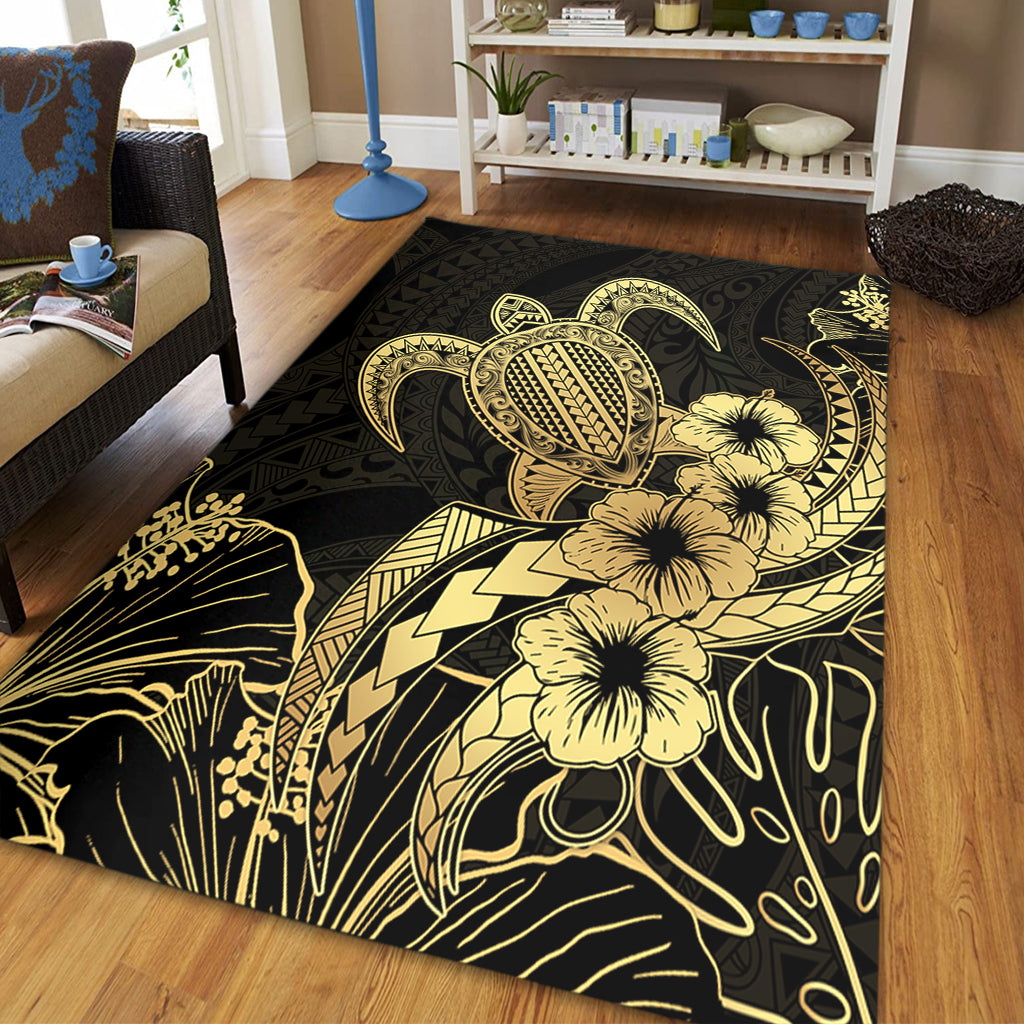 Hawaii Area Rug Tribal Polynesia Floral Gold Art