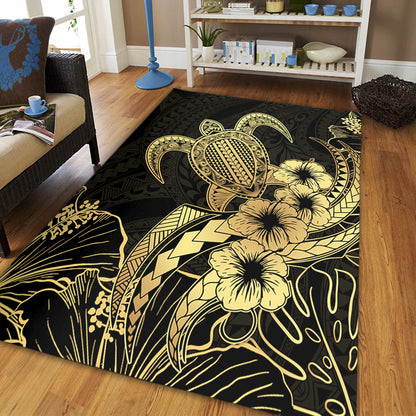 Hawaii Area Rug Tribal Polynesia Floral Gold Art