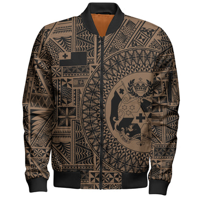 Tonga Bomber Jacket Royal Seal Tribal Pattern