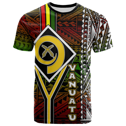 Vanuatu T-Shirt - Custom Vanuatu Independence Anniversary Flag Style Polynesian Patterns T-Shirt