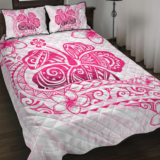 Hawaii Quilt Bed Set Pink Hibiscus And Plumeria Flowers Polynesian Decor