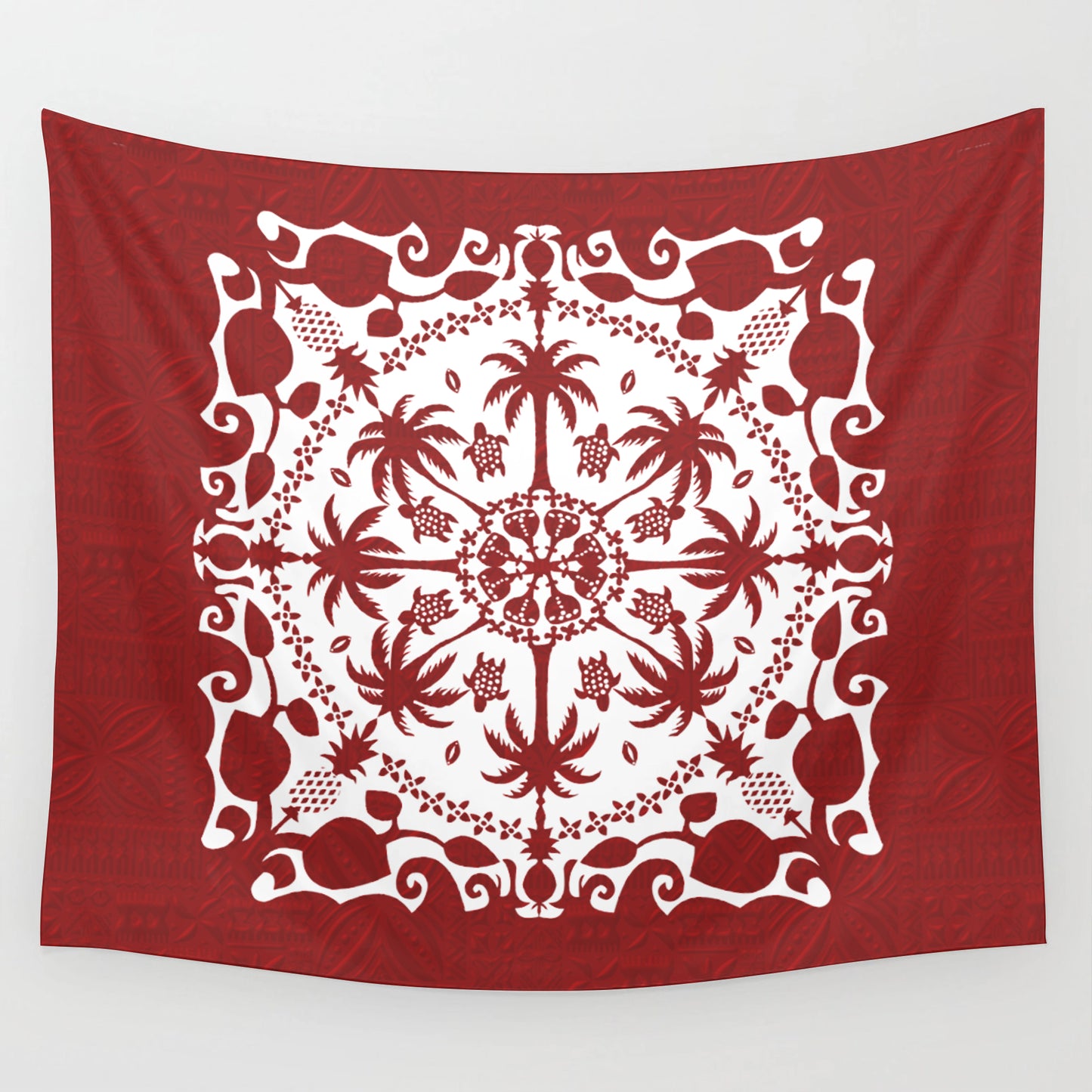 Hawaii Tapestry Red Hawaii Pattern Palm Trees and Turtles Polynesian