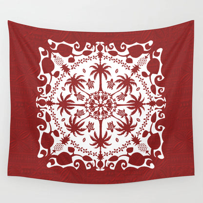 Hawaii Tapestry Red Hawaii Pattern Palm Trees and Turtles Polynesian