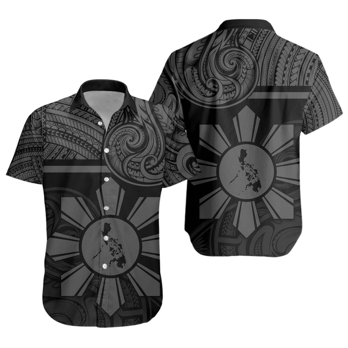 Philippines Filipinos Short Sleeve Shirt Polynesian Tribal Sun And Map Original Style