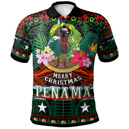 Penama Polynesian Christmas Polo Shirt - Custom Penama Vanuatu Coat of Arms Christmas Hat Polynesian Patterns Polo Shirt