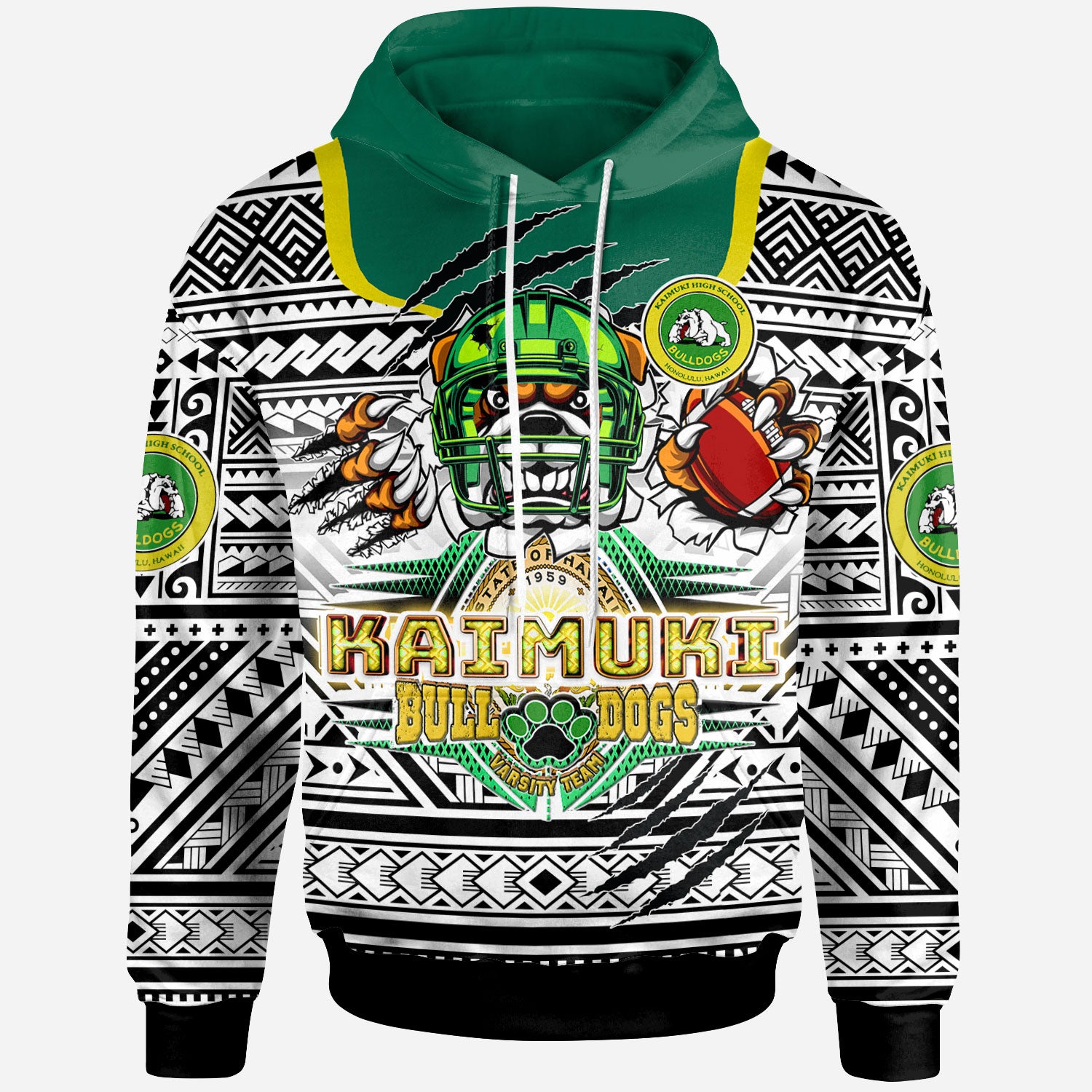 Hawaii Kaimuki High School Custom Polynesian Hoodie - Kaimuki High School (Honolulu, HI) Varsity Football Tribal Patterns