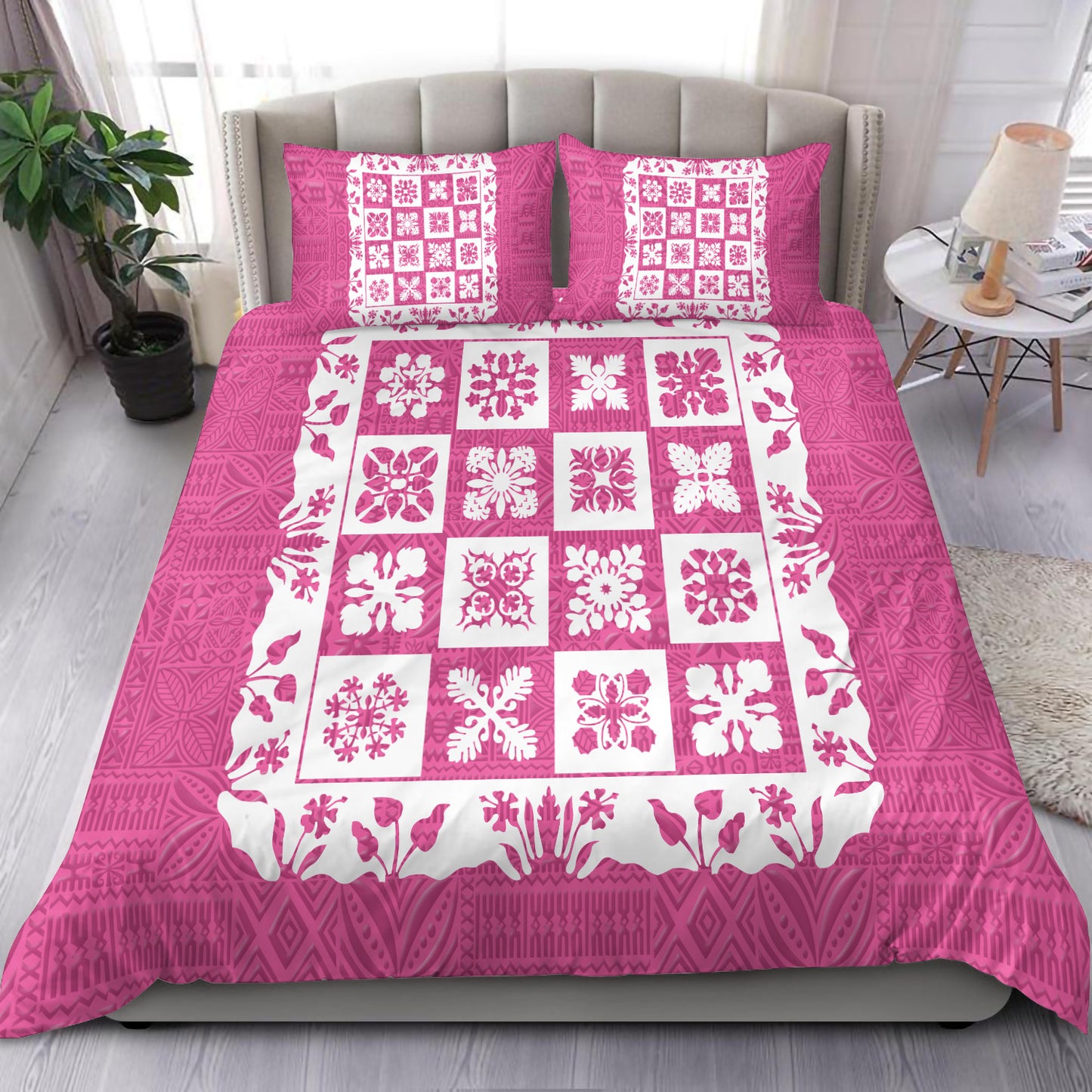 Hawaii Bedding Set Pink Hawaii Pattern Polynesian Color