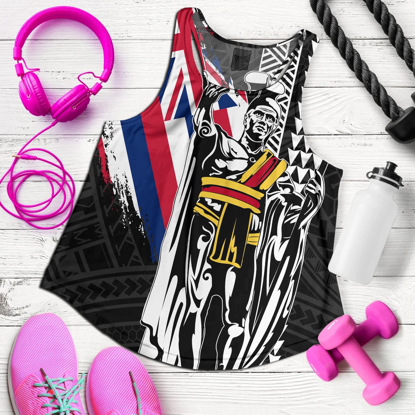 Hawaii Women Tank King Kamehameha I Kakau Flag Grunge