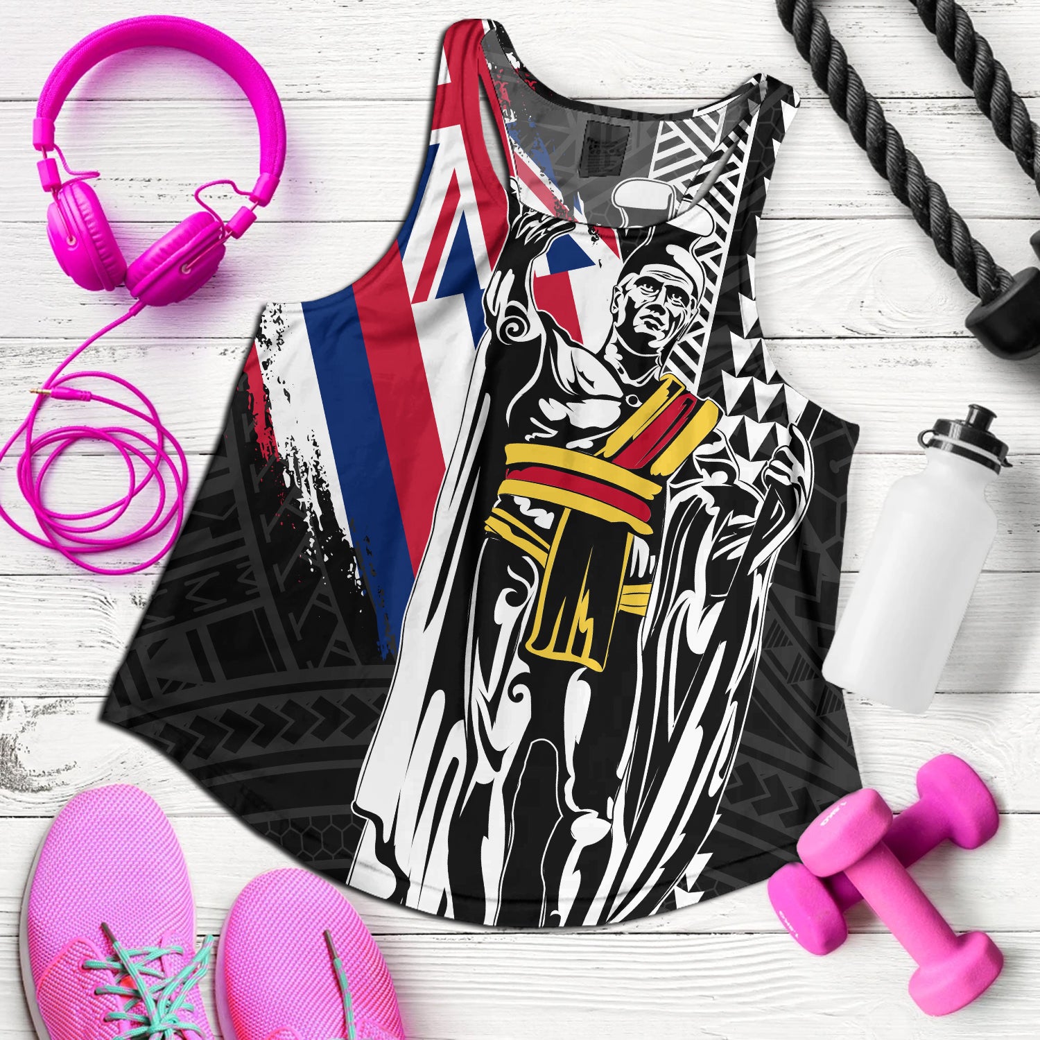 Hawaii Women Tank King Kamehameha I Kakau Flag Grunge