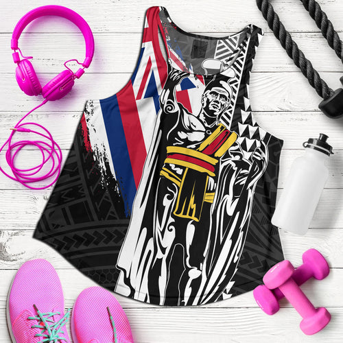 Hawaii Women Tank King Kamehameha I Kakau Flag Grunge