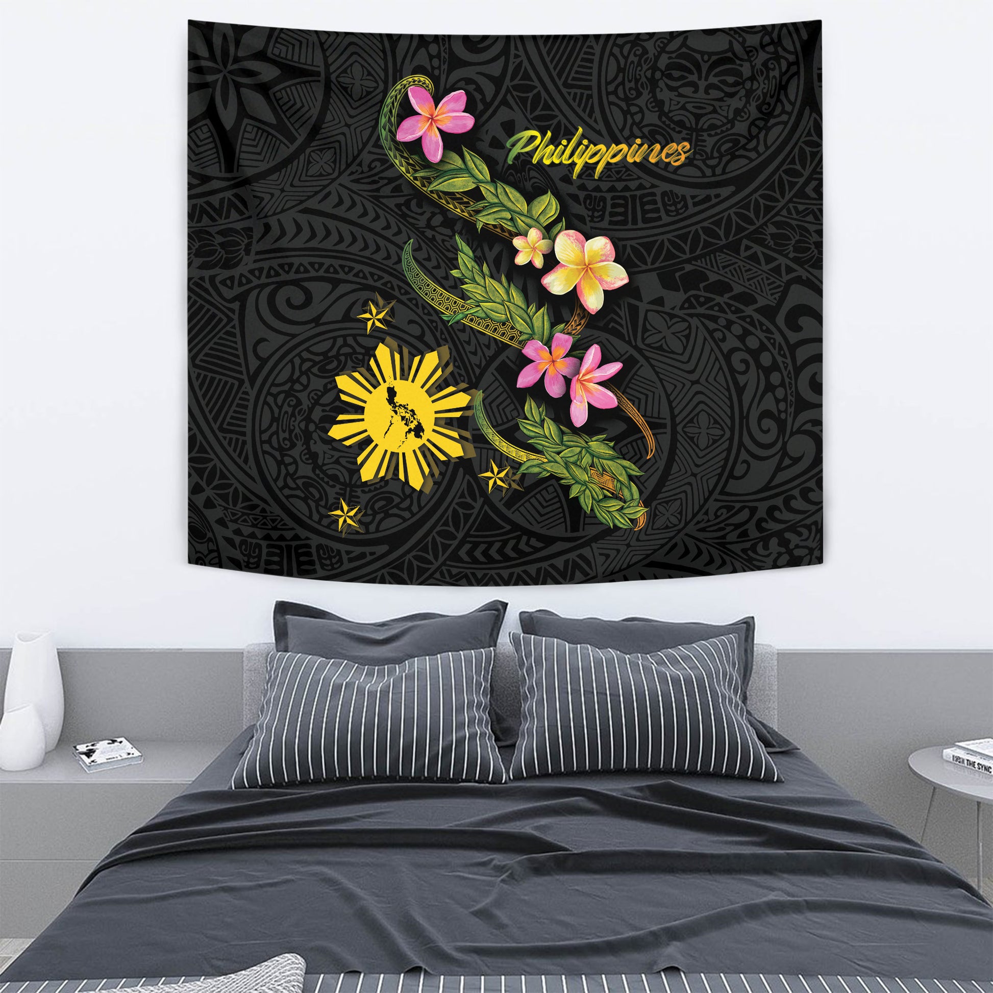 Philippines Filipinos Tapestry Philippines Sun And Map Plumeria Tribal
