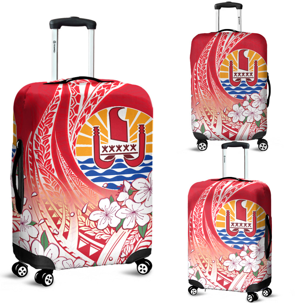 Tahiti Luggage Cover Polynesian Pattern Style White Flowers