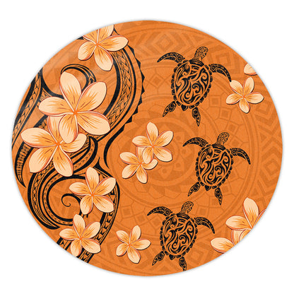 Hawaii Round Rug Tribal Tattoo Polynesia Plumeria Flower