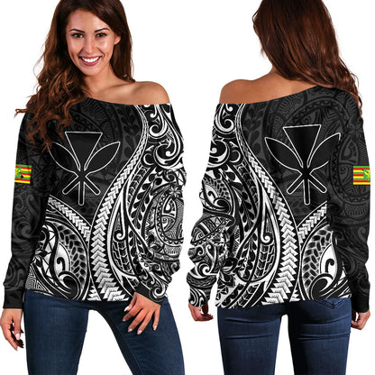 Hawaii Off Shoulder Sweatshirt Polynesian Tribal Tattoo Island Spirit Style