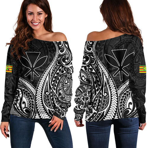 Hawaii Off Shoulder Sweatshirt Polynesian Tribal Tattoo Island Spirit Style