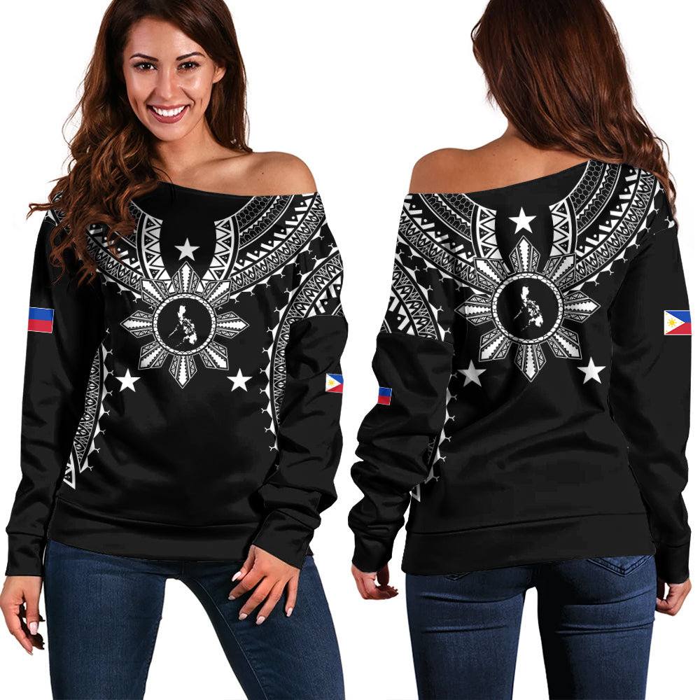 Philippines Filipinos Off Shoulder Sweatshirt Tattoo Batok Tribal Motifs Designs