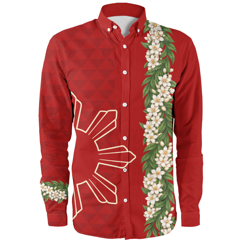 Philippines Filipinos Long Sleeve Shirt Sampaguita Flower Sun Pattern Island Style