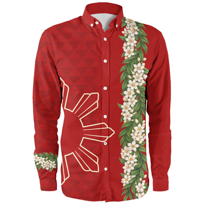 Philippines Filipinos Long Sleeve Shirt Sampaguita Flower Sun Pattern Island Style