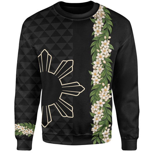 Philippines Filipinos Sweatshirt Sampaguita Flower Sun Pattern Island Style