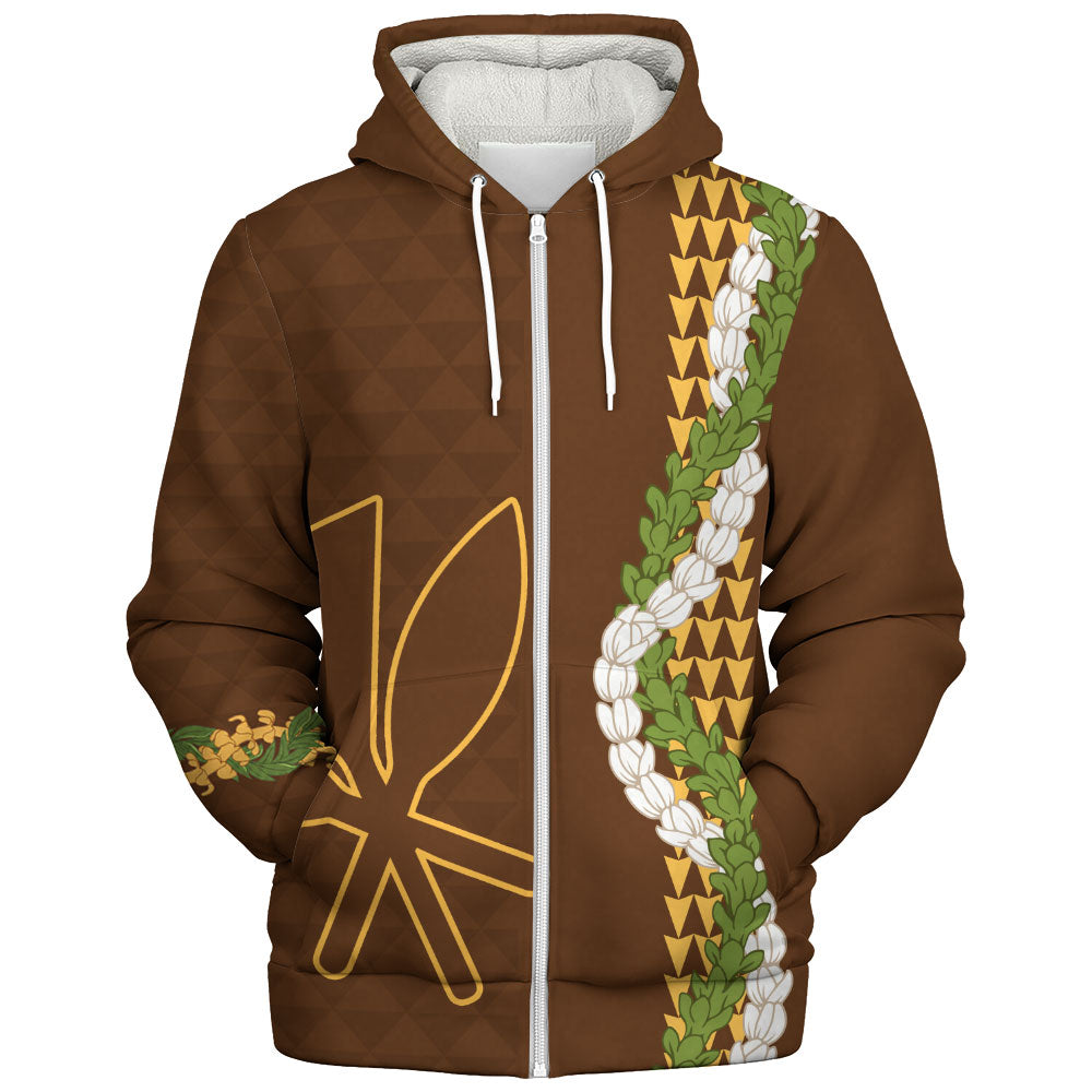 Hawaii Sherpa Hoodie Kanaka Maoli Puakenikeni Maile Flower Lei