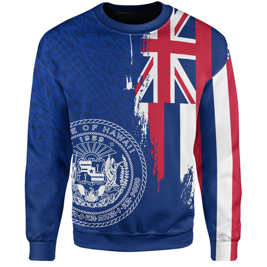 Hawaii Sweatshirt Flag Polynesian Style Ocean Blue
