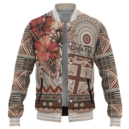 Fiji Baseball Jacket Bula Tribal Print Beige