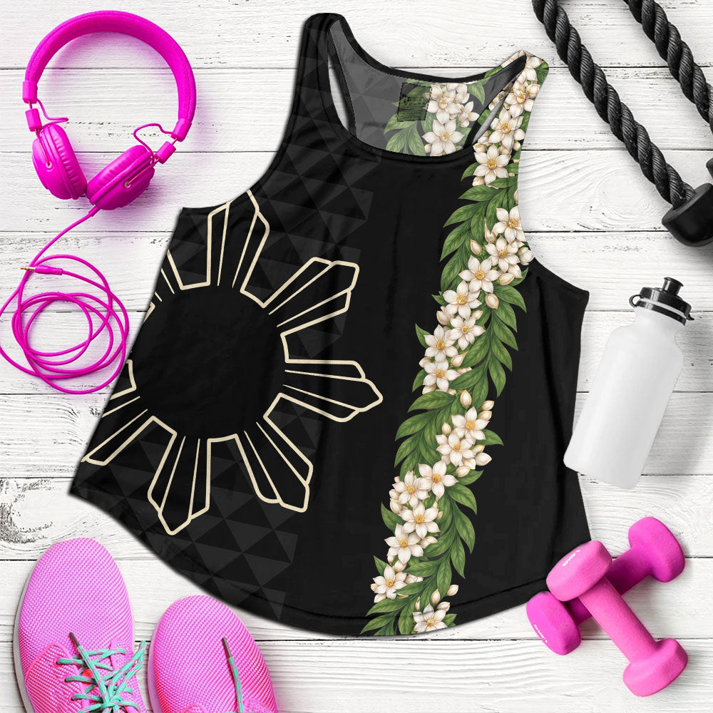 Philippines Filipinos Women Tank Sampaguita Flower Sun Pattern Island Style