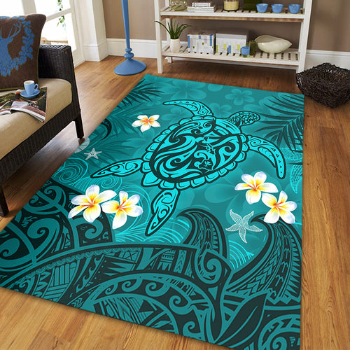 Hawaii Area Rug Hawaiian Sea Turtle & Floral Dreams