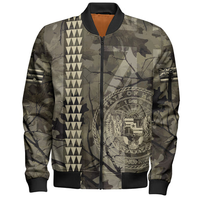 Hawaii Bomber Jacket Tribal Kakau Camouflage Green