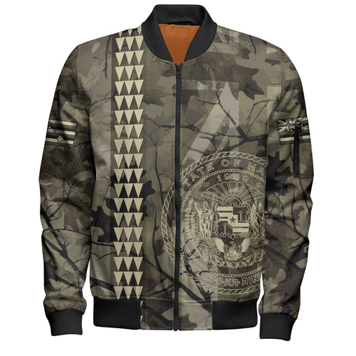 Hawaii Bomber Jacket Tribal Kakau Camouflage Green
