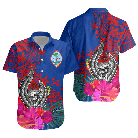 Guam Short Sleeve Shirt Flag Tribal Tropical Style