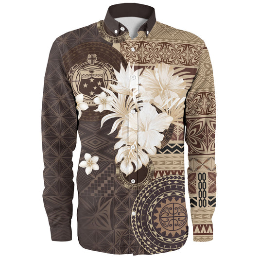 Samoa Long Sleeve Shirt Siapo Motif Print Fabric