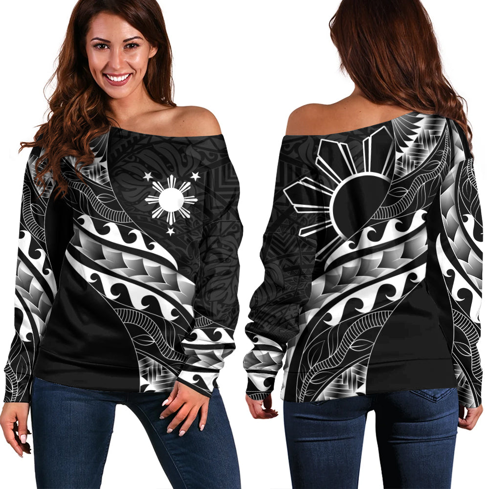 Philippines Filipinos Off Shoulder Sweatshirt Custom Island Tribal Tattoos