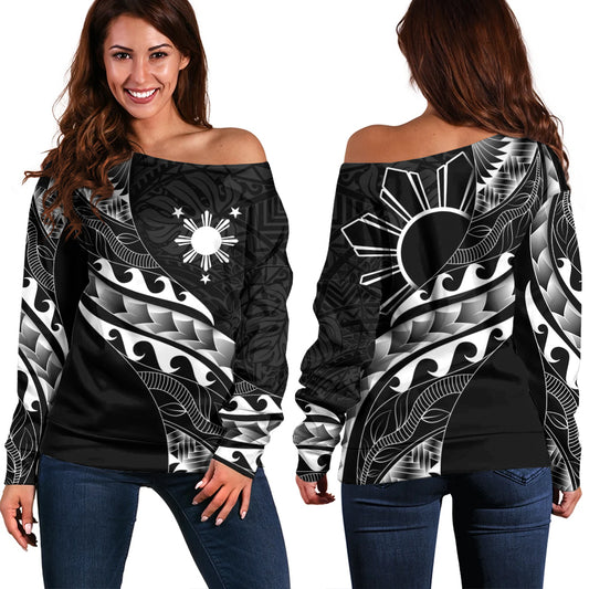 Philippines Filipinos Off Shoulder Sweatshirt Custom Island Tribal Tattoos